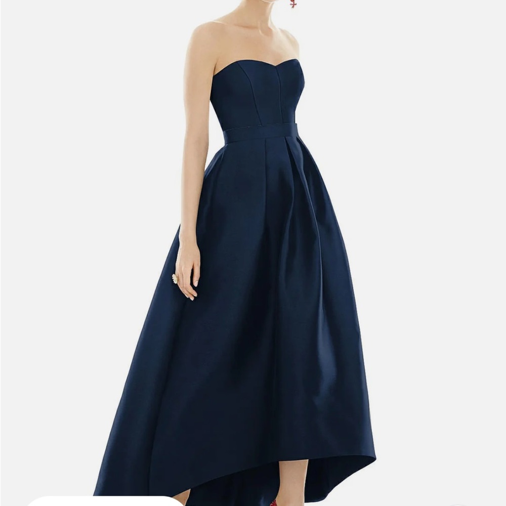 Alfred Sung dress D699 Strapless high low ballgown blue size 12